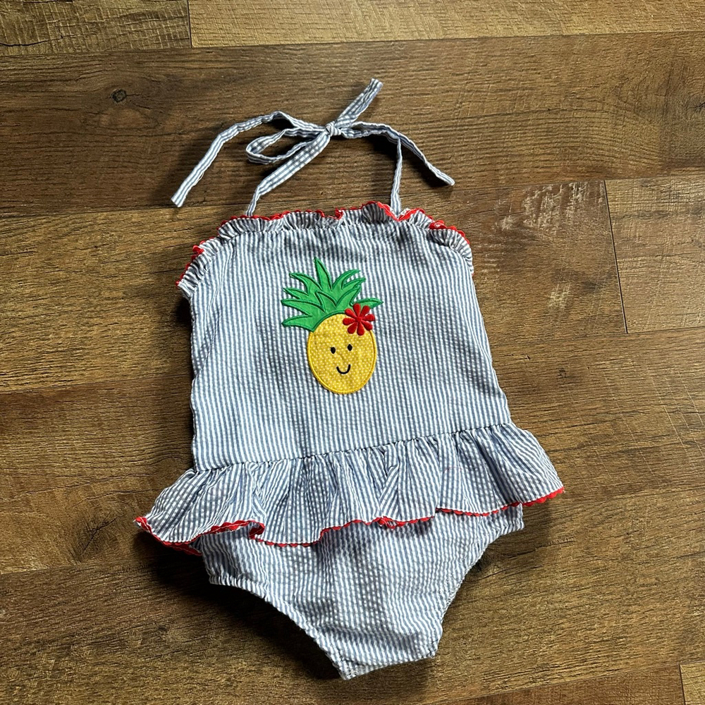 Girls Lil Cactus One Piece Swimsuit 2T Blue White Pineapple